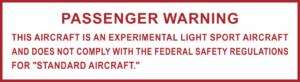 Passenger Warning - Experimental Aircraft Decal